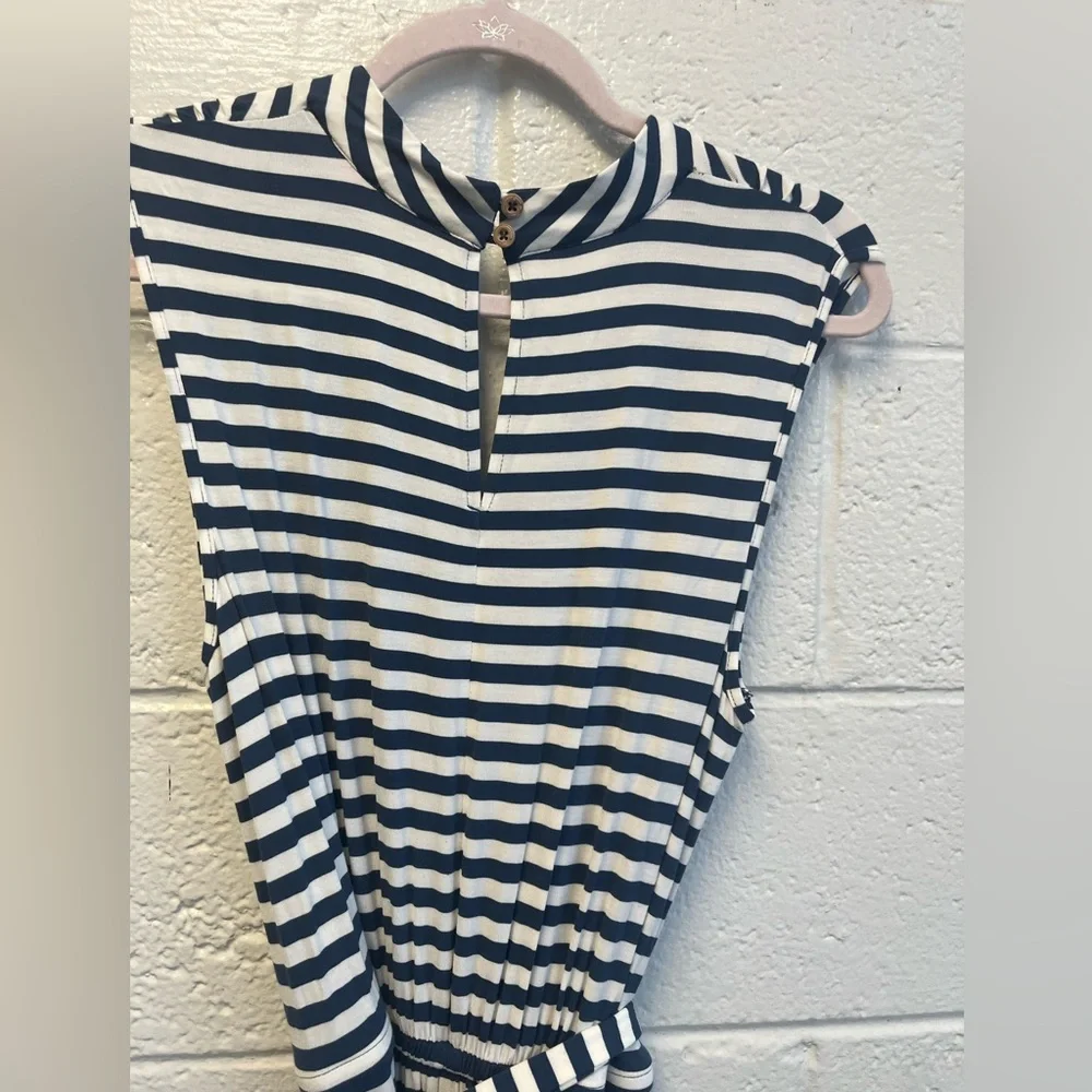 Matilda Jane Blue and White Striped Sleeveless Belted Jumpsuit Sz.‎ L